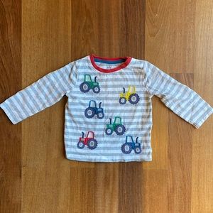 Baby Boden Striped Long Sleeve Tee with Tractors sz 12-18 months